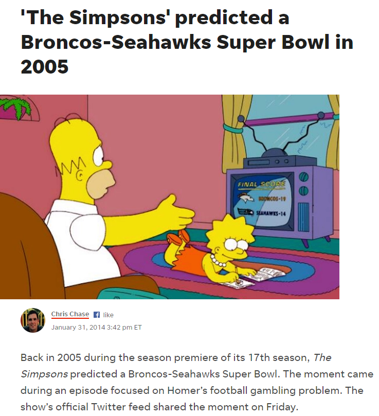 The Simpsons' predicted a Broncos-Seahawks Super Bowl in 2005